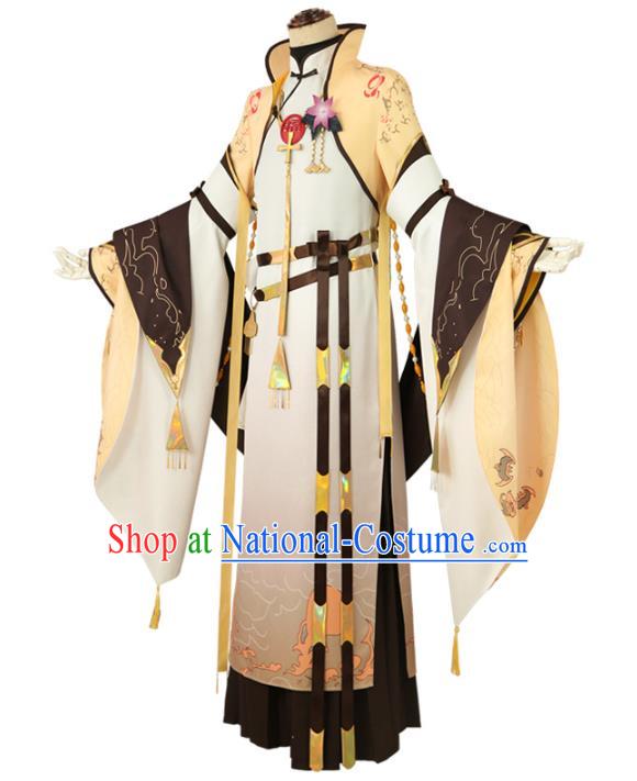 Traditional Chinese Cosplay Royal Highness Yellow Costume Ancient Swordsman Hanfu Clothing for Men