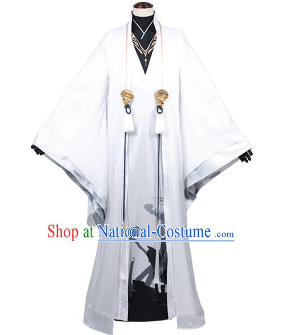 Traditional Chinese Cosplay Royal Highness White Costume Ancient Swordsman Hanfu Clothing for Men