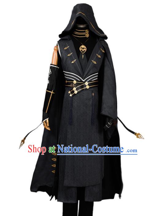 Traditional Chinese Cosplay Young Knight Black Costume Ancient Swordsman Hanfu Clothing for Men