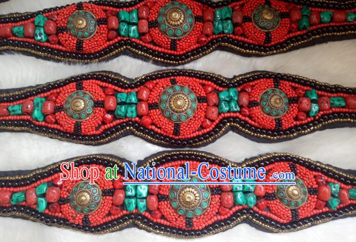 Chinese Zang Nationality Kallaite Red Beads Belts Handmade Traditional Tibetan Ethnic Waistband Accessories for Women