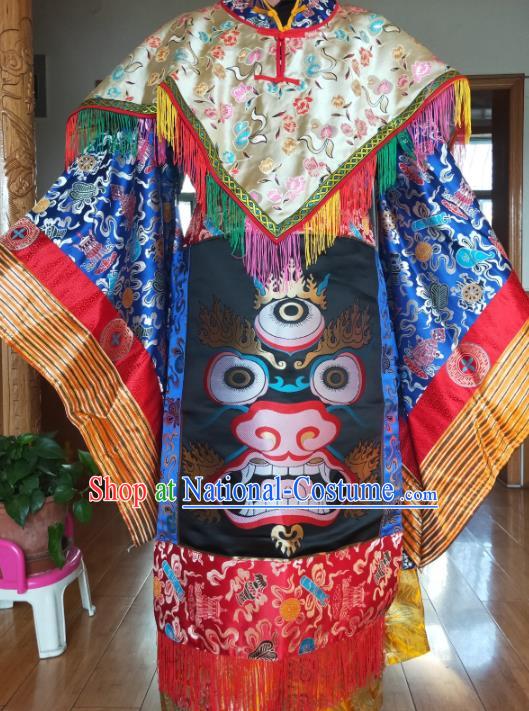 Chinese Zang Nationality Priest Royalblue Costumes Traditional Tibetan Ethnic Folk Dance Clothing Complete Set