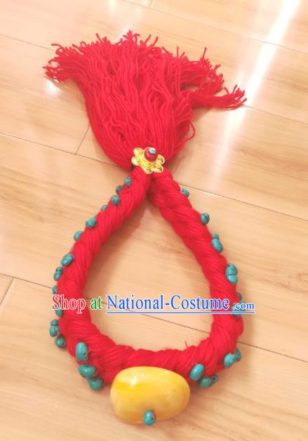 Handmade Chinese Zang Nationality Red Woolen Headband Traditional Tibetan Ethnic Hair Accessories for Women