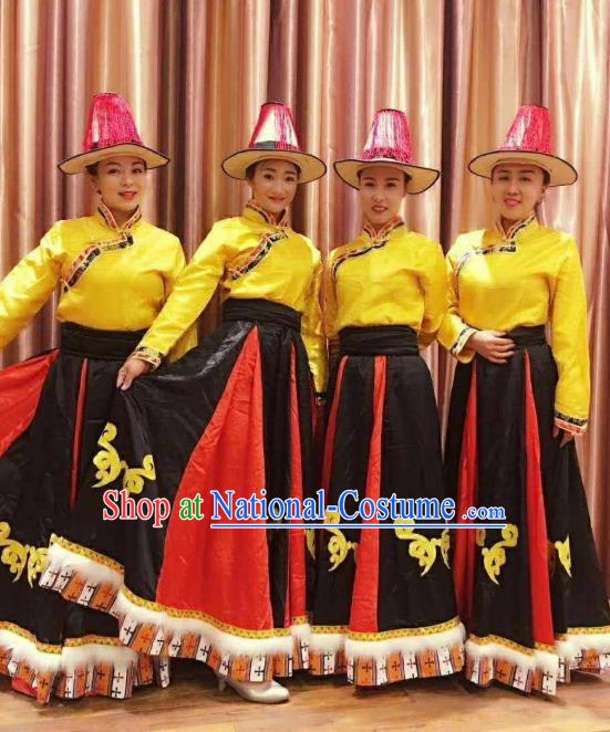 Chinese Zang Nationality Folk Dance Costumes Traditional Tibetan Ethnic Dress for Women