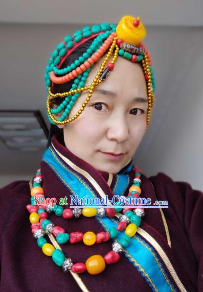 Handmade Chinese Zang Nationality Bride Headband Traditional Tibetan Ethnic Hair Accessories for Women