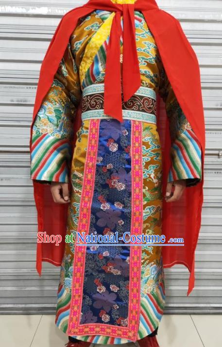 Chinese Ancient Emperor Golden Costumes Traditional Tang Dynasty Court Clothing for Men