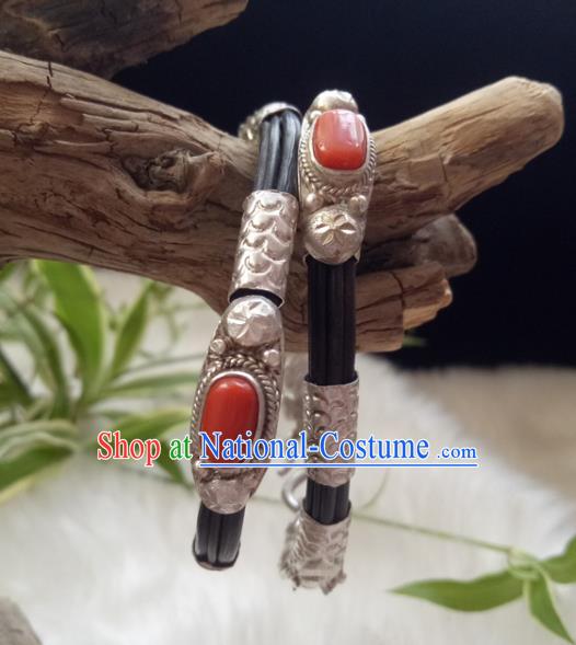 Chinese Zang Nationality Coral Bracelet Handmade Traditional Tibetan Ethnic Jewelry Accessories for Women