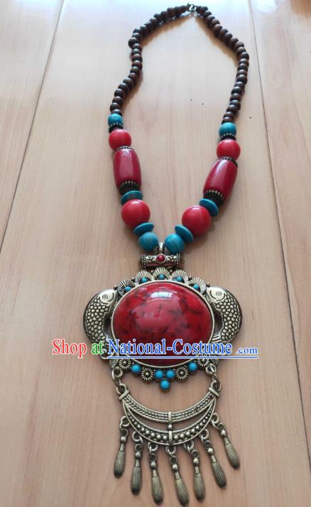 Handmade Chinese Zang Nationality Necklace Traditional Tibetan Ethnic Jewelry Accessories for Women