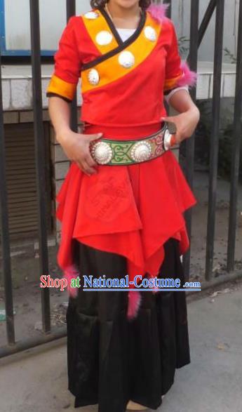 Chinese Zang Nationality Costumes Traditional Tibetan Ethnic Folk Dance Dress for Women