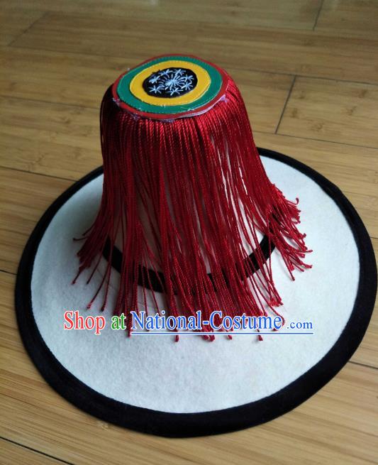 Handmade Chinese Zang Nationality Red Tassel Hat Traditional Tibetan Ethnic Woolen Hat for Women for Men