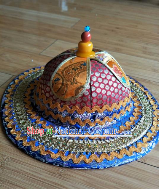 Handmade Chinese Zang Nationality Folk Dance Hat Traditional Tibetan Ethnic Hat for Men