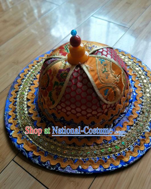 Handmade Chinese Zang Nationality Folk Dance Hat Traditional Tibetan Ethnic Hat for Men