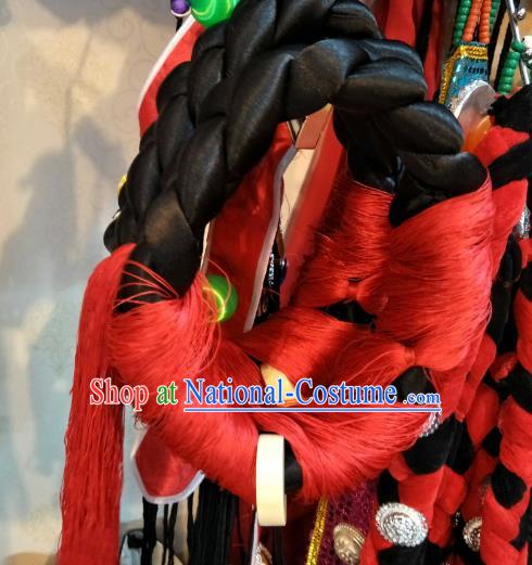 Handmade Chinese Zang Nationality Red Tassel Hat Traditional Tibetan Ethnic Hair Accessories for Women