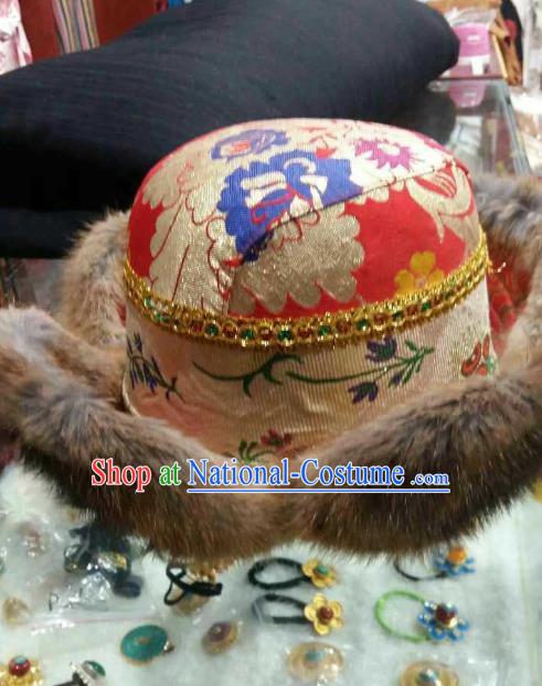 Handmade Chinese Zang Nationality Red Hat Traditional Tibetan Ethnic Hair Accessories for Men