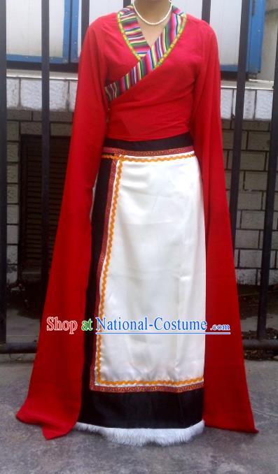 Chinese Zang Nationality Folk Dance Costume Traditional Tibetan Ethnic Dress for Women