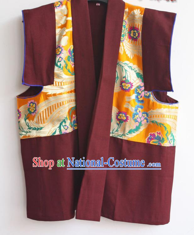 Chinese Zang Nationality Buddhism Purplish Red Vest Traditional Monk Waistcoat for Men