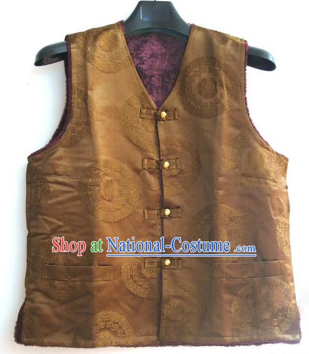 Chinese Tibetan Buddhism Woolen Purple Vest Traditional Monk Waistcoat Upper Outer Garment for Men