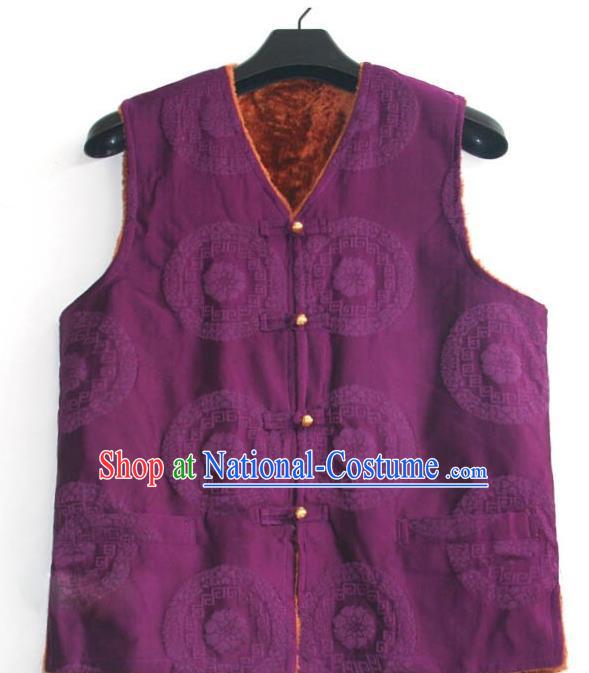 Chinese Tibetan Buddhism Purple Woolen Vest Traditional Monk Waistcoat Upper Outer Garment for Men