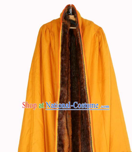 Chinese Tibetan Buddhism Winter Yellow Cloak Traditional Monk Cape for Men