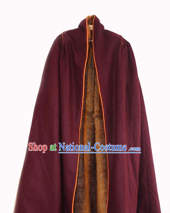 Chinese Tibetan Buddhism Winter Wine Red Cloak Traditional Monk Cape for Men