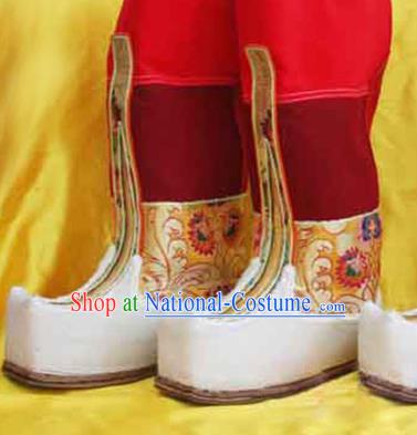 Chinese Zang Nationality Leather Red Boots Handmade Shoes Traditional Tibetan Ethnic Boots for Women