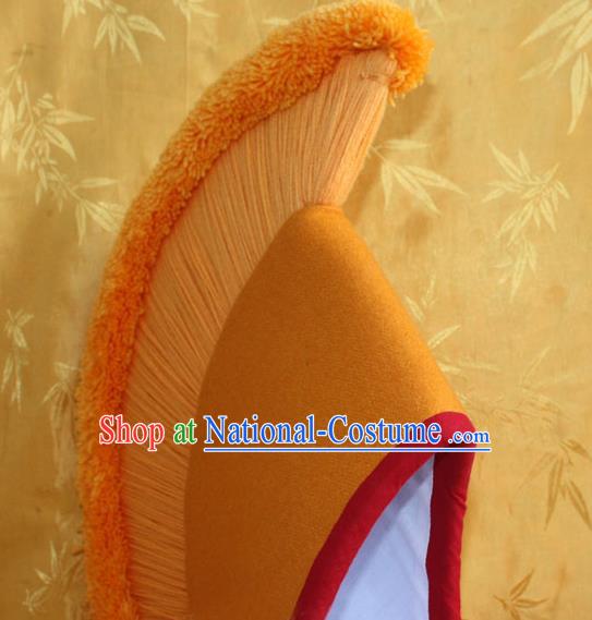 Handmade Chinese Tibetan Buddhism Yellow Hat Traditional Zang Nationality Monk Cockscomb Hat for Men