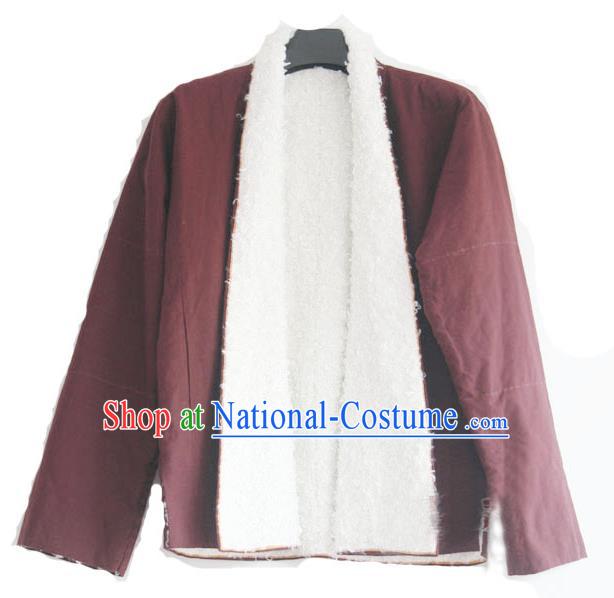 Chinese Tibetan Buddhism Lamb Wool Jacket Traditional Monk Upper Outer Garment for Men