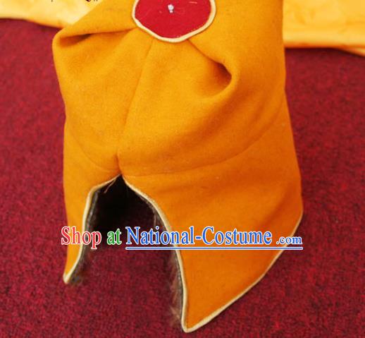 Handmade Chinese Tibetan Buddhism Yellow Woolen Hat Traditional Zang Nationality Monk Hat for Men