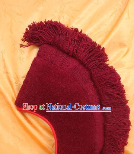 Handmade Chinese Tibetan Buddhism Wine Red Cockscomb Hat Traditional Zang Nationality Monk Hat for Men