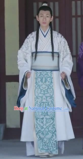 Chinese Ancient Prince Historical Drama Love is More Than A Word White Costume and Headpiece for Men