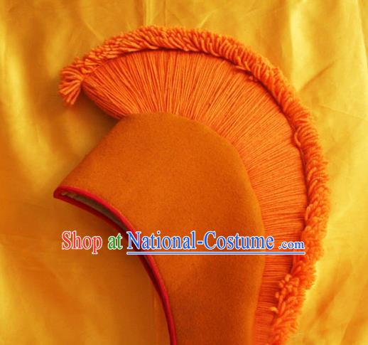 Handmade Chinese Tibetan Buddhism Orange Cockscomb Hat Traditional Zang Nationality Monk Hat for Men