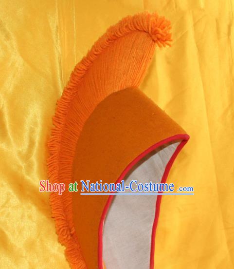 Handmade Chinese Tibetan Buddhism Orange Cockscomb Hat Traditional Zang Nationality Monk Hat for Men