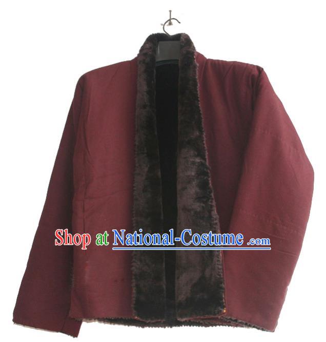 Chinese Tibetan Buddhism Purplish Red Jacket Traditional Monk Upper Outer Garment for Men