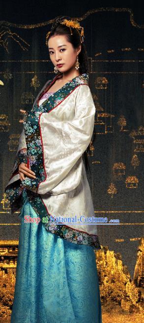 Chinese Ancient Noble Lady Hanfu Dress Drama Devastating Beauty Huangpu Fangpin Costume and Headpiece for Women