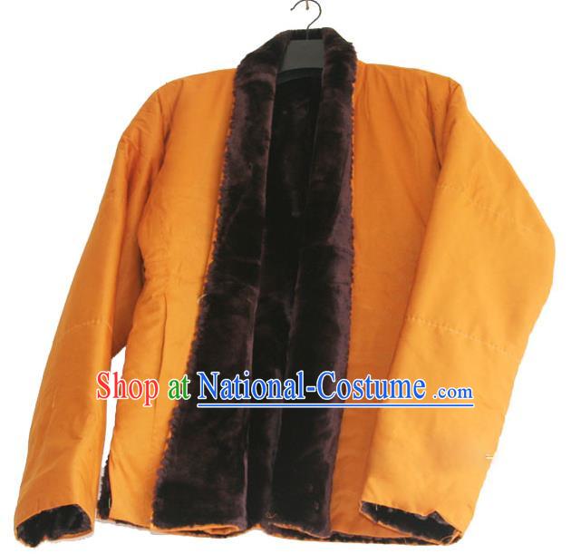 Chinese Tibetan Buddhism Yellow Cotton Padded Jacket Traditional Monk Upper Outer Garment for Men