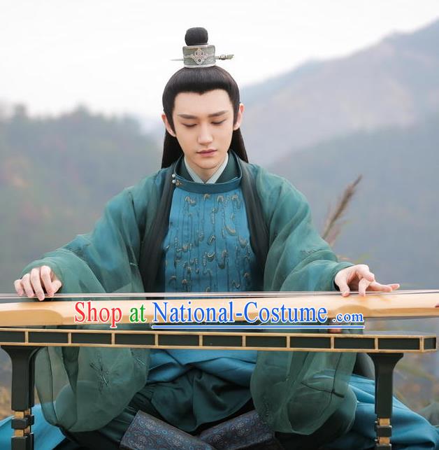 Chinese Ancient Swordsman Xie Huan Historical Television Bloody Romance Qu Chuxiao Costume and Headpiece for Men