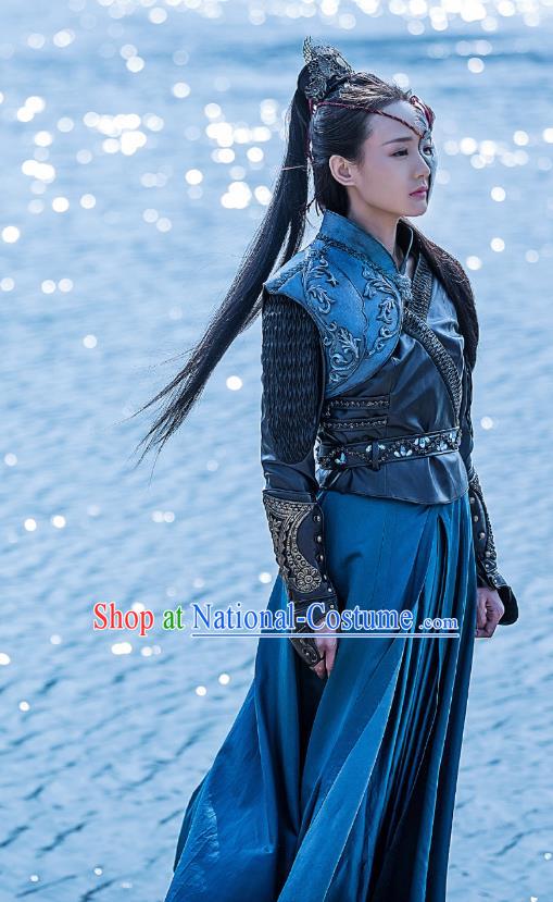 Chinese Historical Television Bloody Romance Ancient Female Assassin Swordsman Wan Mei Dress and Headpiece for Women