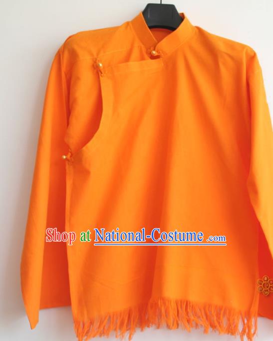 Chinese Tibetan Buddhism Orange Shirt Traditional Monk Upper Outer Garment for Men