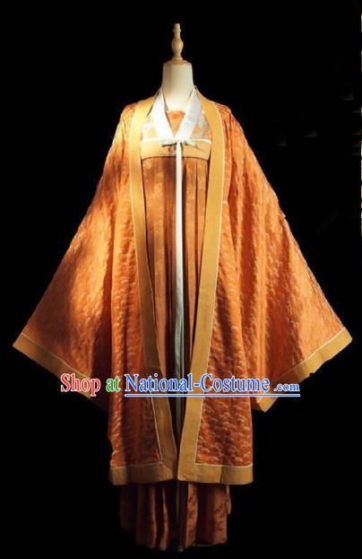 Chinese Ancient Court Lady Costume Historical Drama Royal Nirvana Song Dynasty Orange Hanfu Dress for Women