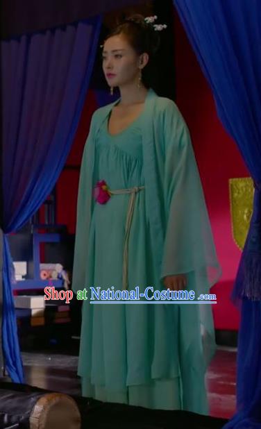 Chinese Ancient Crown Princess Green Hanfu Dress Drama Go Princess Go Costume and Headpiece for Women