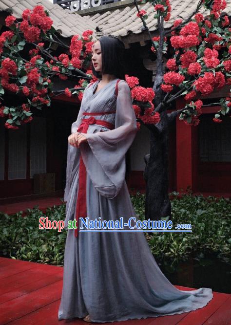 Chinese Ancient Imperial Consort Grey Hanfu Dress Drama Go Princess Go Costume and Headpiece for Women