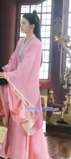 Chinese Ancient Patrician Lady Ning Jing Pink Hanfu Dress Drama Legend of Yun Xi Costume and Headpiece for Women