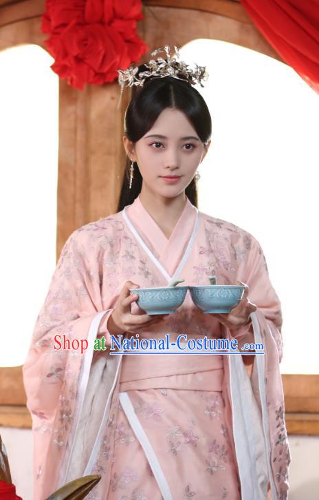 Chinese Ancient Patrician Lady Han Yunxi Pink Hanfu Dress Drama Legend of Yun Xi Costume and Headpiece for Women