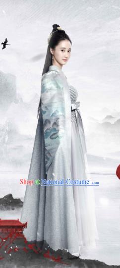 Drama Xia Tan Jian Bu Zhi Chinese Ancient Female Swordsman Ming Yue Dress Costume and Headpiece for Women