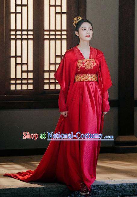 Drama Miss Truth Chinese Ancient Tang Dynasty Female Forensic Ran Yan Red Dress Costume and Headpiece for Women