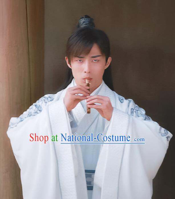 Chinese Ancient Swordsman Su Fu White Clothing Historical Drama Miss Truth Tang Dynasty Costume and Headpiece for Men