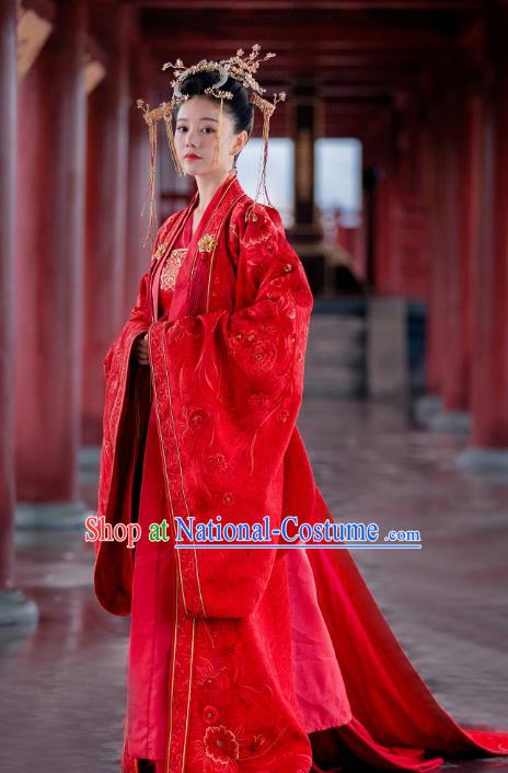 Drama Miss Truth Chinese Ancient Nobility Lady Ran Meiyu Red Hanfu Dress Tang Dynasty Wedding Costume and Headpiece for Women