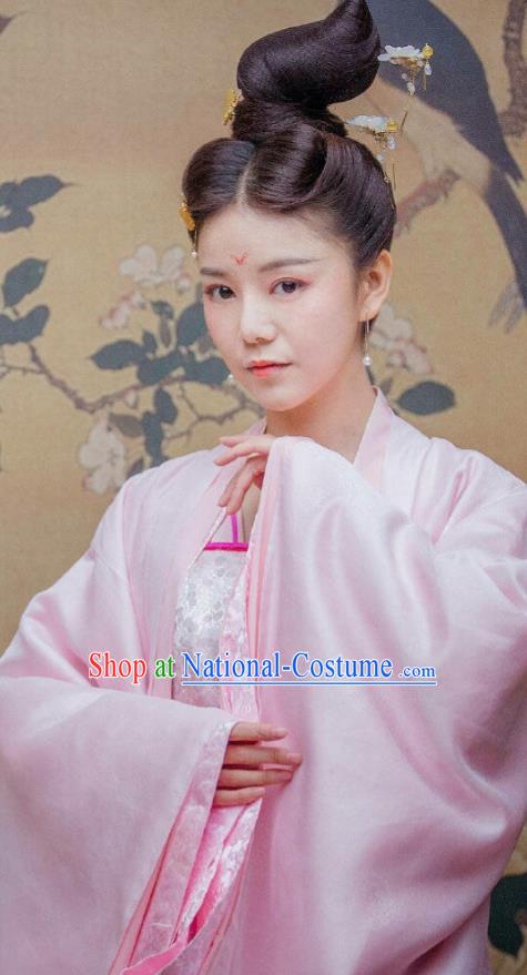 Drama Miss Truth Chinese Ancient Nobility Lady Ran Meiyu Pink Hanfu Dress Tang Dynasty Costume and Headpiece for Women