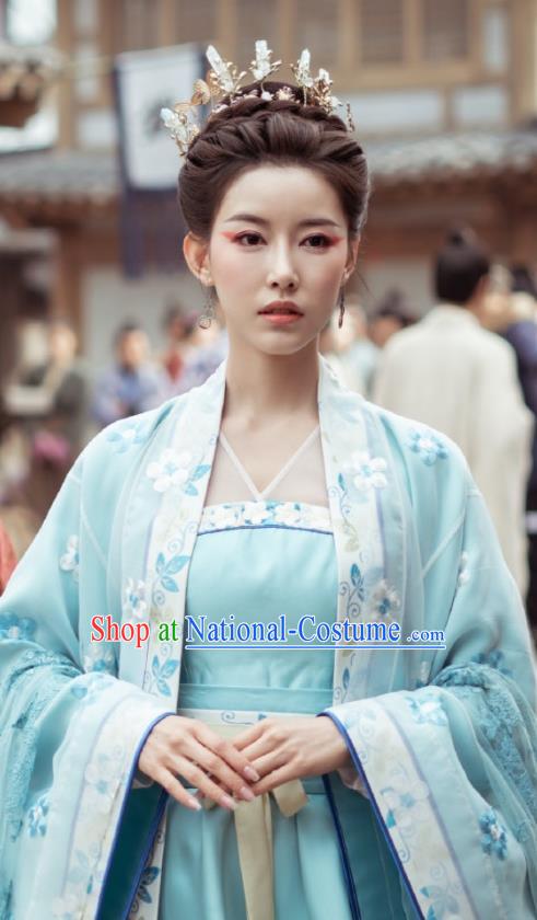 Drama Miss Truth Chinese Ancient Princess Baling Blue Hanfu Dress Tang Dynasty Costume and Headpiece for Women