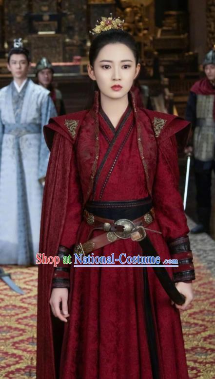 Drama The Love Lasts Two Minds Chinese Ancient Female Swordsman Feng Mianwan Red Hanfu Dress Costume and Headpiece for Women