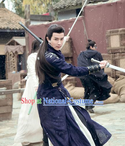 Chinese Ancient Swordsman Jing Ci Clothing Historical Drama The Love Lasts Two Minds Costume and Headpiece for Men